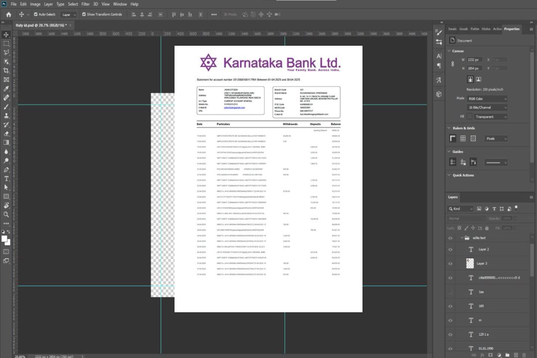Modèle Word et PDF de relevé bancaire du Karnataka en Inde pour le compte template Modèle Word et PDF de relevé bancaire du Karnataka en Inde pour le compte template